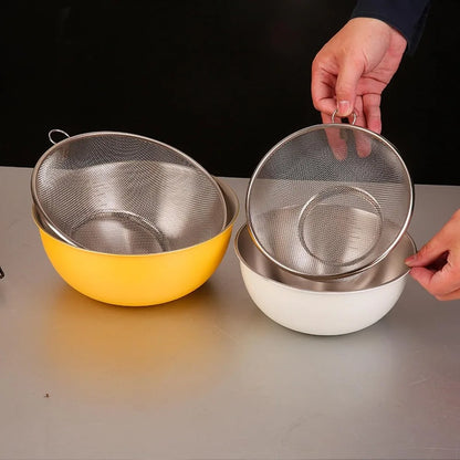 Stainless Steel Colander With Mixing Bowl Set Rusts Washer Strainer For Washing Pastas Vegetables And Fruits