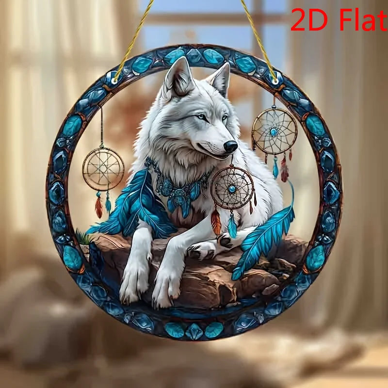 1PC 2D  Wolf Dreamcatcher Wall Art - 2D Acrylic Animal Themed Decor