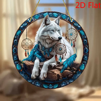 1PC 2D  Wolf Dreamcatcher Wall Art - 2D Acrylic Animal Themed Decor