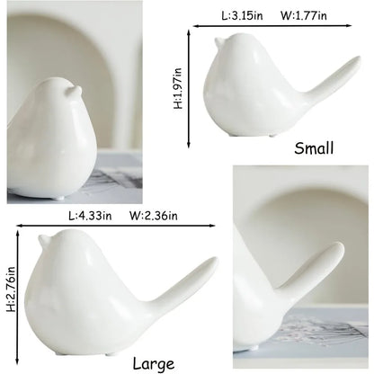 2 Pcs Small Animal Statues, White Bird Home Decor, Cute White Fat Bird Modern Home Decorative, Ceramic Decor for Office Desktop