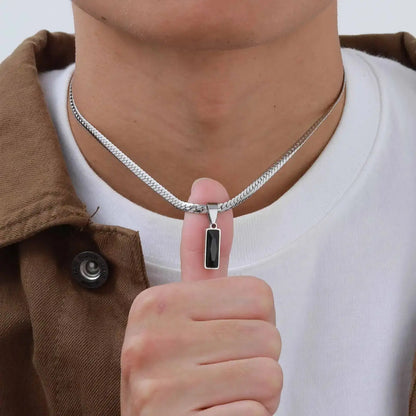 Stylish Geometric Stone Pendent Necklaces, Stainless Steel Flat Chain&nbsp;