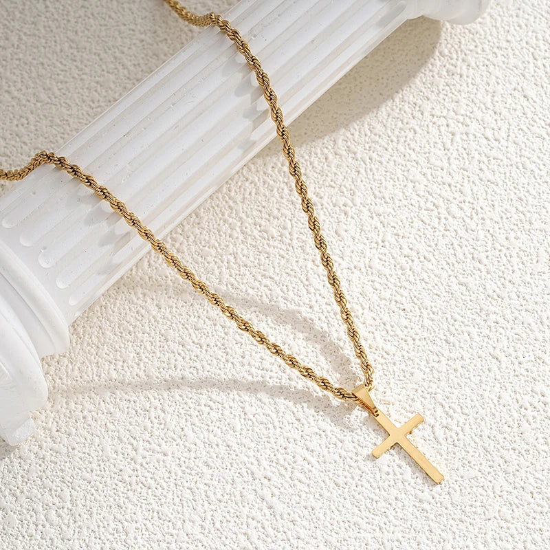 New Stainless Steel Cross Pendant Necklace Minimalist Gold Color