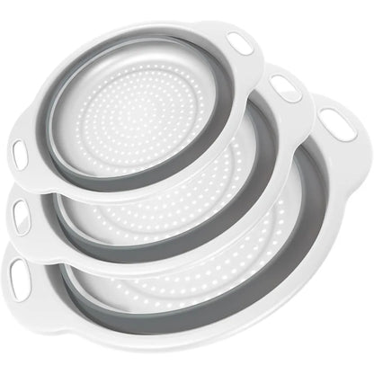 Collapsible Colander 3-Pack Set Space-Saving Foldable Kitchen Strainer with Non-Slip Base Durable Thickened PP+TPE Collapsible S