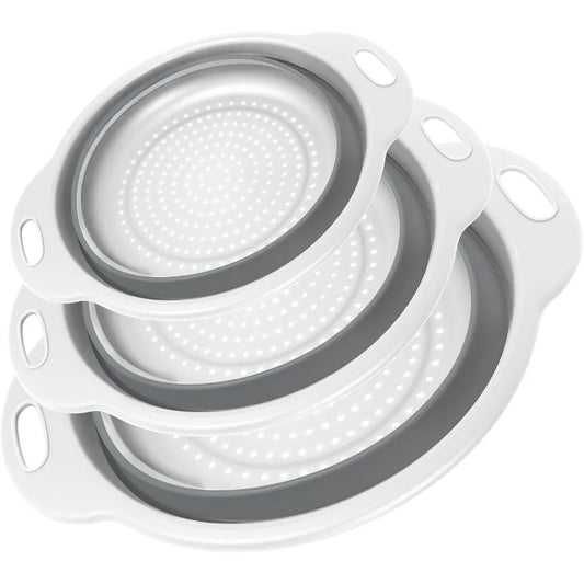 Collapsible Colander 3-Pack Set Space-Saving Foldable Kitchen Strainer with Non-Slip Base Durable Thickened PP+TPE Collapsible S