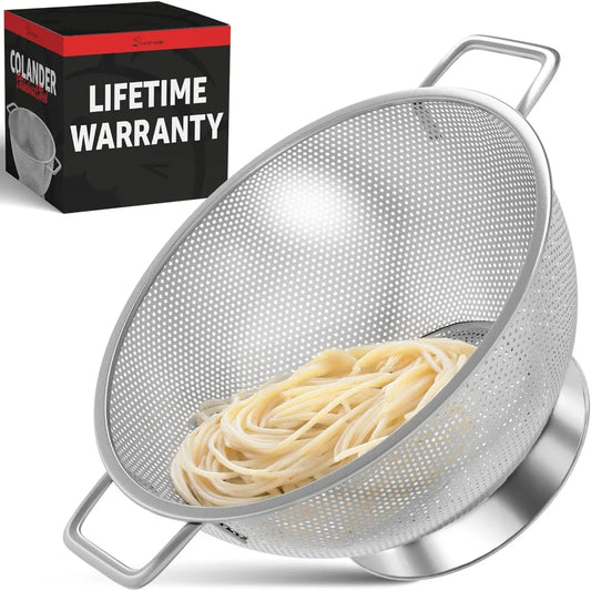 PriorityChef Premium Stainless Steel Colander for Kitchen, Durable Rice and Pasta Strainer with Handle, Rust-Resistant & Dishwas