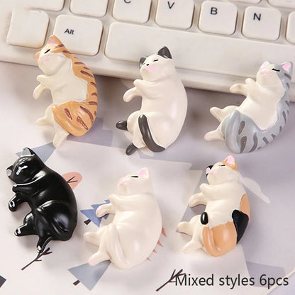 6pcs Kawaii Resin Mini Sleeping Cat Mini Figures Miniature Things Statues Dollhouse Room Home Decor Items Desk Accessories