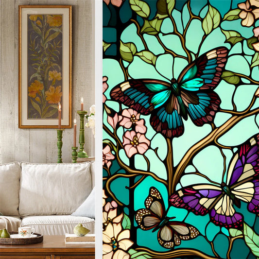 1 Sheet Window Privacy Film Floral, Removable Butterfly Window Stickers Privacy Decor Glass Window Cling Decals for Bathroom