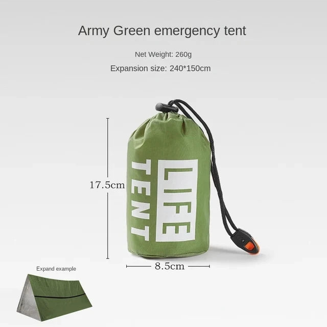 2 Person Emergency Shelter Survival Tent Kit Mylar Tube Tent Sleeping Bag Waterproof Outdoor SOS Thermal Blanket Reusable