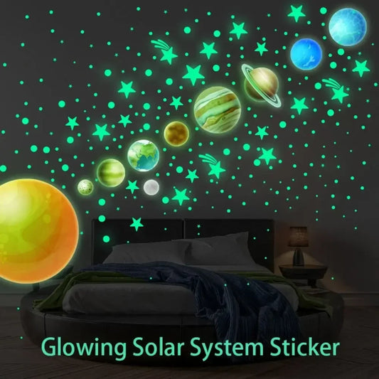Luminous Stars Wall Stickers DIY PVC Glow in The Dark Planet Wall Decals Ceiling Stars Planets Stickers Home Decoration