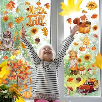 150 Pcs Fall Window Clings for Thanksgiving Decorations Autumn Seasonal Window Stickers with Pumpkins and Maple Leaves Ideal fo