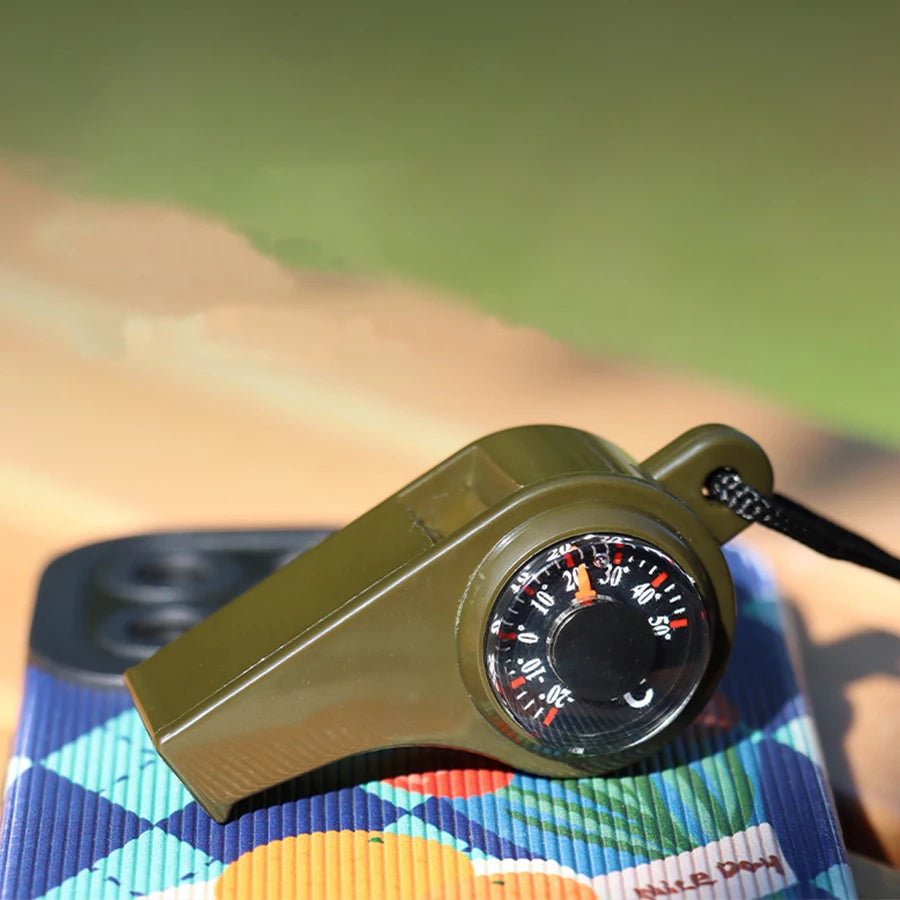 3 in 1 Emergency Survival Whistle Compass Thermometer Keychain Safety Camp