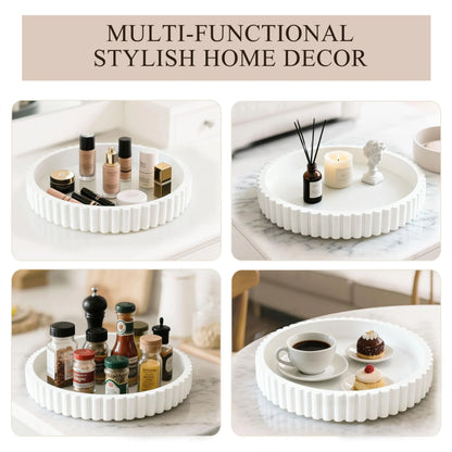 White Round Fluted Decorative Resin Tray for Bathroom Vanity, Perfume, Jewelry & Decor