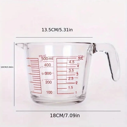 500ml Heat-Resistant Glass Measuring Cup with Precise Scale and Ergonomic Microwave-Safe Handle for Baking and Cooking