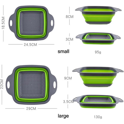 Storage Bag Fruit and Vegetable Basket Folding Filter Square Draining Basket Colander Silicone Kitchen Garlo Sink Rack (M, One