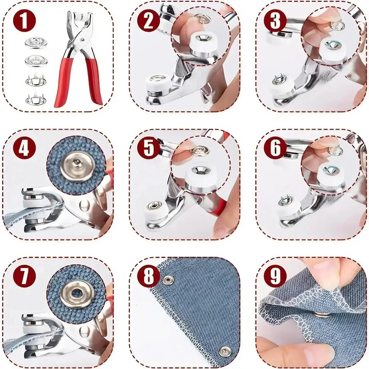 1Set 201Pcs Hand Pressed Five Claw Button Install Tool with Metal Snap Fasteners