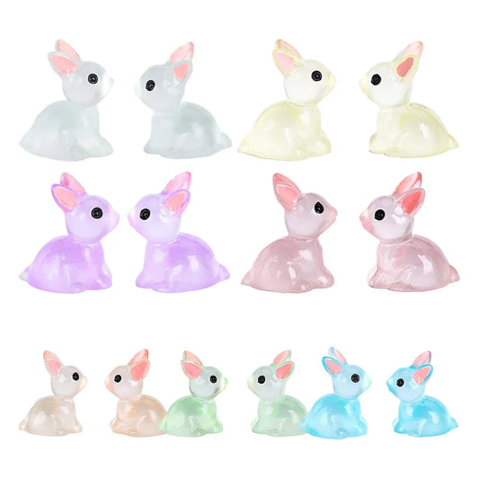 50Pcs Glow in The Dark Miniature Bunnies 7 Colors Mini Bunny Figurine Tiny Rabbit Ornament for Easter Decor Moss Landscape DIY