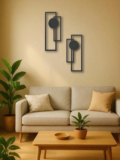 Minimalist Metal Wall Art – Geometric Rectangles & Circles: Modern Waterproof Home Decor, Gift & Halloween Accent
