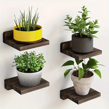 4pcs wooden wall mounted flower racks with simple design, wall storage rack, living room, bathroom, bedroom decoration rack
