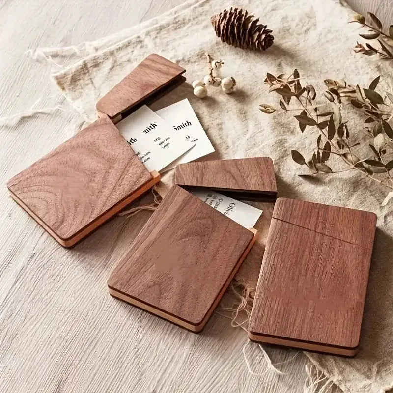 Portable Wood Business Card Holder Slim Card Case Wooden Business Card Desk Accessories