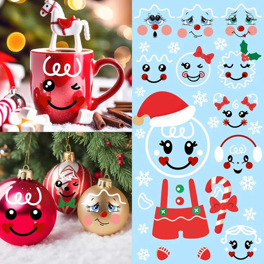 27 Pcs Christmas Stickers Gingerbread Man Face Stickers for Crafts Decoration Candy Bags Water Bottles Cartoon Snowman Face Dec