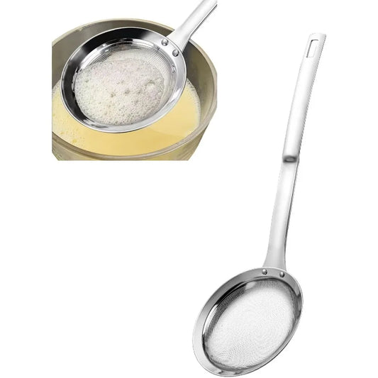 Stainless Steel Fine Mesh Colander - Kitchen Sieve Spoon with Extra-Fine Mesh, Handle for Oil Filter & Food Strainer Tasks(Large