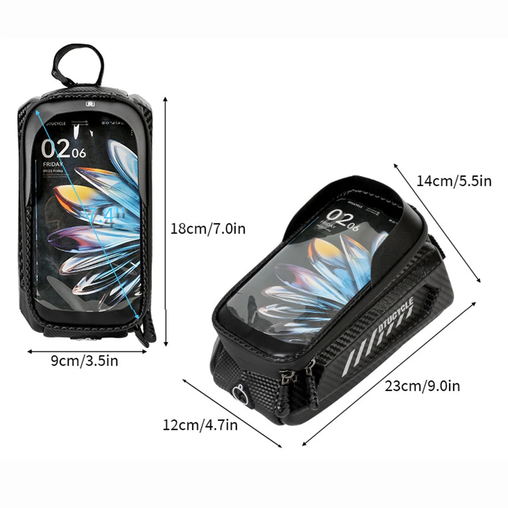 1.5L Bicycle Phone Front Frame Bag 7.4 Inch Touchscreen Bike Frame Front Tube Bag Hard Casing Bike Bag Bike Accessories