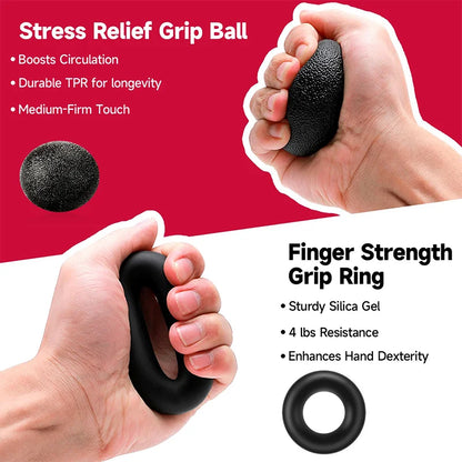 Adjustable Hand Gripper Kit (5-in-1) - Forearm & Finger Exercise, Stress Relief Ball, Portable Home Gym for Athletes