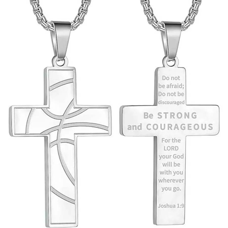 1PC Durable Stainless Steel Cross Pendant Necklace Inspirational Bible Verse
