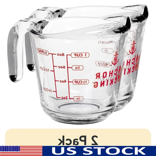 2 Pack Glass Measuring Cups 8oz Oven Microwave Dishwasher Safe Etched Metric Imperial Lines Easy Pouring Kitchen Tool