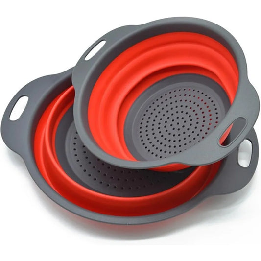Collapsible Colander, Set of 2 Pcs Collapsible Strainer, Space-Saving Kitchen, Food-Grade Silicone Folding Strainer Colander wit