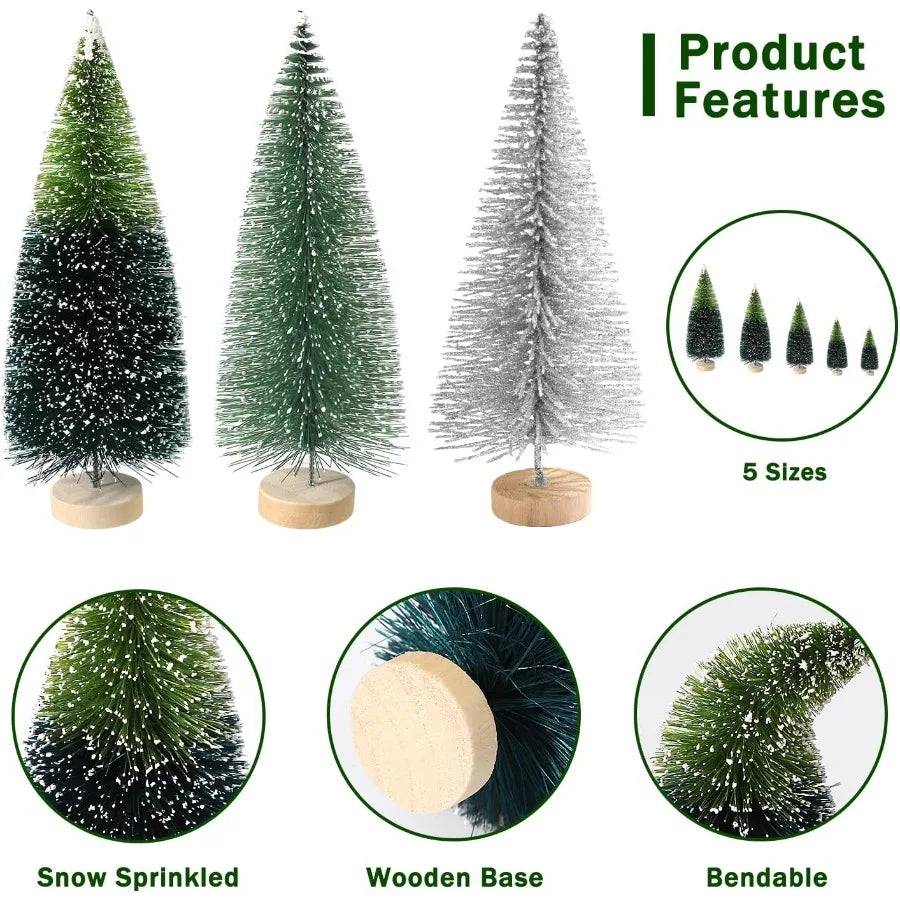 30Pcs Mini Christmas Trees Artificial Christmas Tree Bottle Brush Trees with Wooden Base for Christmas Decor Christmas Party Ho