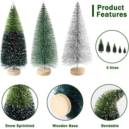 30Pcs Mini Christmas Trees Artificial Christmas Tree Bottle Brush Trees with Wooden Base for Christmas Decor Christmas Party Ho