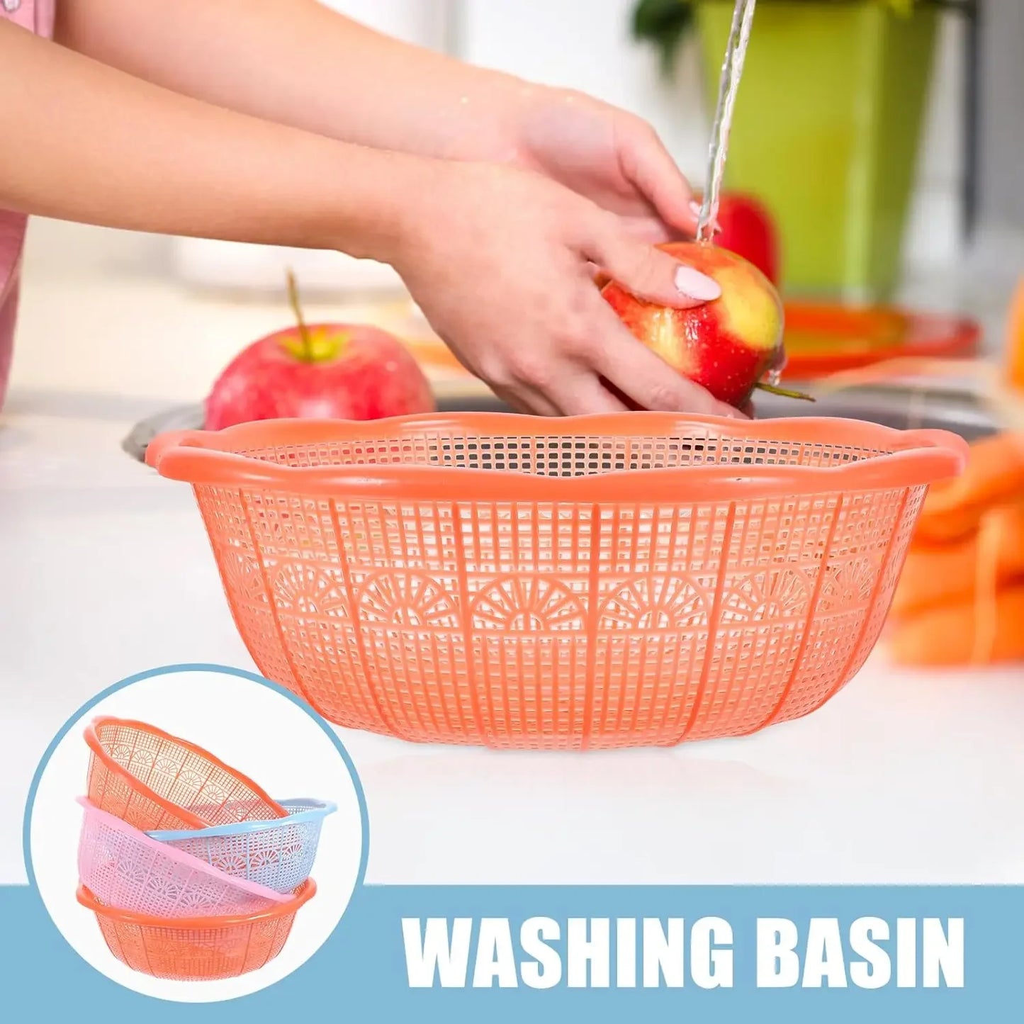 4pcs Fruit Vegetable Washing Baskets Stackable Plastic Strainer Basket Kitchen Tools for Rice Pasta and Other Food Send At Rand