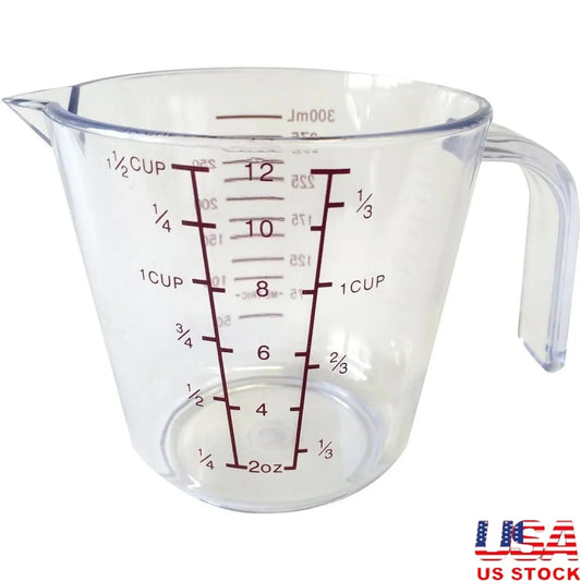 12 oz Plastic Measuring Cup Clear 1.5 Cup Capacity Kitchen Tool Baking Cooking Essential 4.75x3.63x3.5 Inch