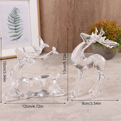 1Pc Crystal Deer Figurines Desktop Ornament Room Decor Transparent Elk Reindeer Sculpture Home Office Decoration