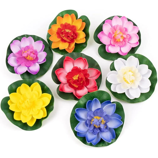 , 7 Pack Artificial Floating Foam Lotus Flower Water Lily Pads for Home Garden Pond Decoration