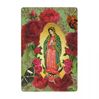 Retro Virgin Mary Of Guadalupe Metal Tin Sign - Custom Mexico Catholic Saint Plaque, Pub Cafe Yard Home Decor