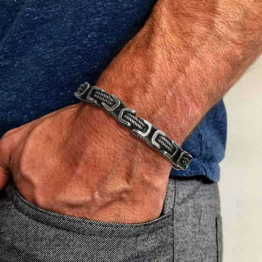 Stainless Steel Bracelet 8mm Wide Vintage Style Bold Square Links Chain Wristband