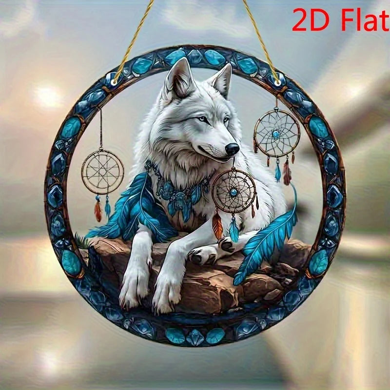 1PC 2D  Wolf Dreamcatcher Wall Art - 2D Acrylic Animal Themed Decor