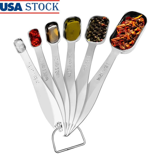 6Pc Stainless Steel Measuring Spoon Set Magnetic Stackable Dry Liquid Ingredients Kitchen Tools Ergonomic Design Easy Clean