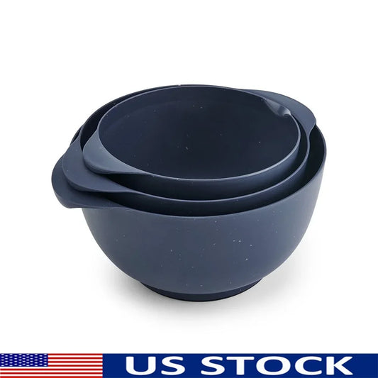 Pro Recycled 3 Piece Bowl Colander Set Non Slip Base Easy Pouring Multi Functional Dishwasher Safe Kitchen Prep Tools