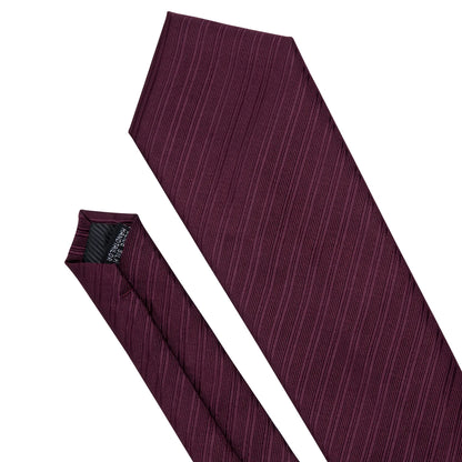 Designer Necktie Pocket Square Cufflinks Set Burgundy Striped