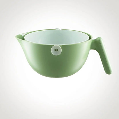 2 in 1 Kitchen Colander Set, Vegetable and Fruit Rotating Cleaning Colander with Handle, for Fruits Vegetables Pasta Noodles Was