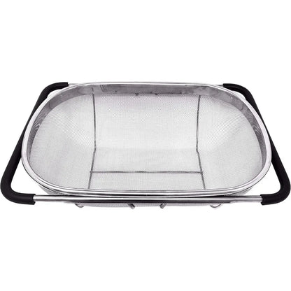 Over the Sink Colander Strainer Basket Stainless Steel, For Kitchen Sink with Rubber Grip, Fine Mesh, Large Kitchen Gadgets Too