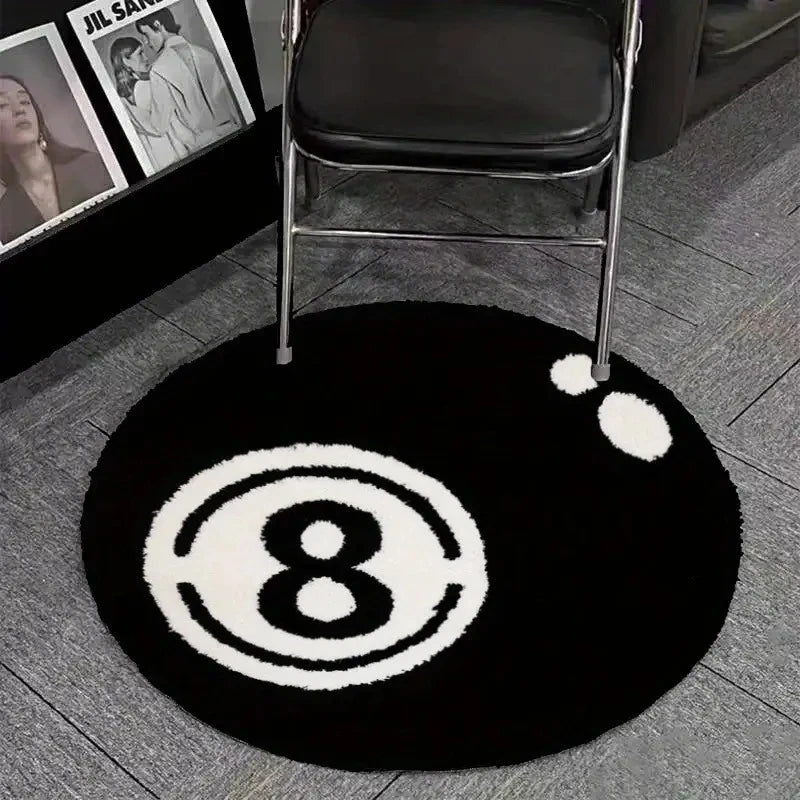 8-Ball Pool Table Rug Round Billiard Carpet Mat 24x24 Inch Soft Floor Decor