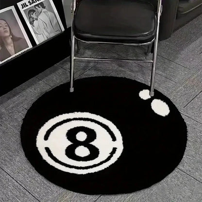 8-Ball Pool Table Rug Round Billiard Carpet Mat 24x24 Inch Soft Floor Decor