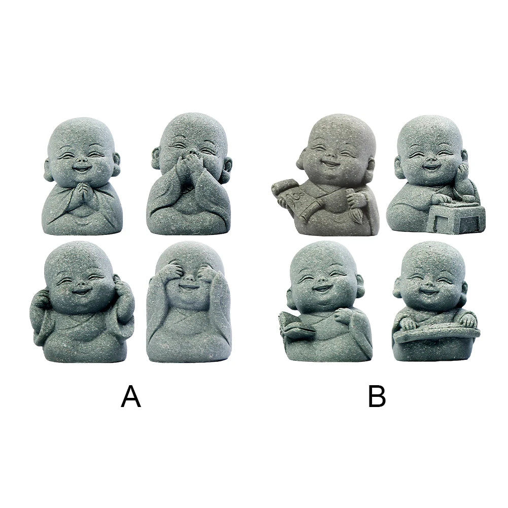 4Pcs Buddha Statue Lovely Little Monk Figurine Cute Mini Monk Statue for Home Office Car Fish Tank Decor