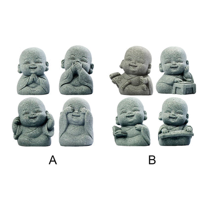 4Pcs Buddha Statue Lovely Little Monk Figurine Cute Mini Monk Statue for Home Office Car Fish Tank Decor