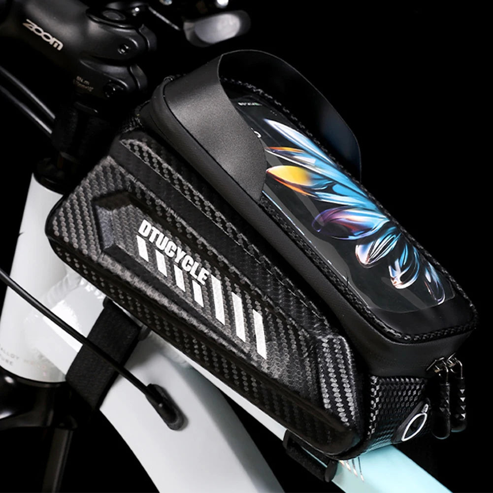 1.5L Bicycle Phone Front Frame Bag 7.4 Inch Touchscreen Bike Frame Front Tube Bag Hard Casing Bike Bag Bike Accessories