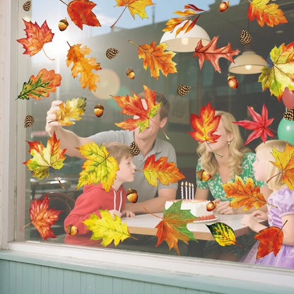 112 Pcs Fall Thanksgiving Window Clings Happy Thanksgiving Glass Window Decorations with Autumn Maple Leaves Stickers and Decal